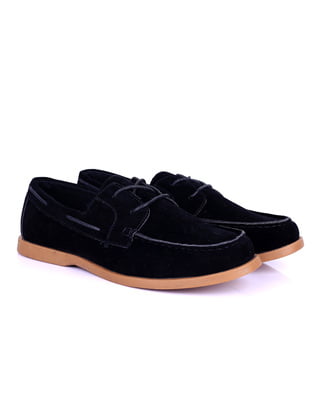 Swede Lace-up Boat Loafers-Black - Arteta|20014