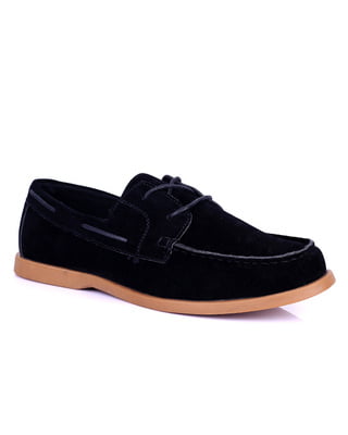 Swede Lace-up Boat Loafers-Black - Arteta|20014