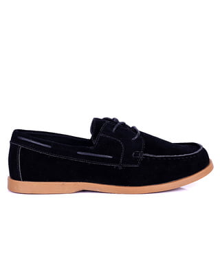 Swede Lace-up Boat Loafers-Black - Arteta|20014