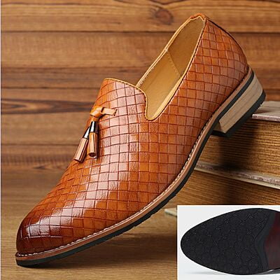 WH-Men's Opera Loafers Weaved Tassel Shoe-Brown-Albrun|20147