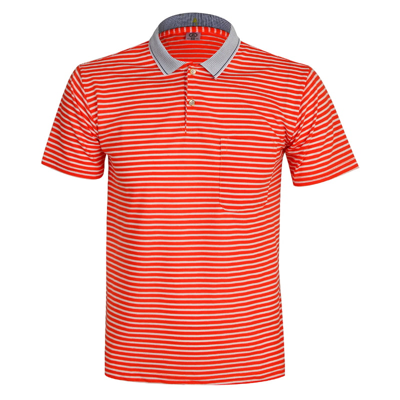 WH-Men's Stripe Casual Polo Shirt-Red/White-Tom|11272