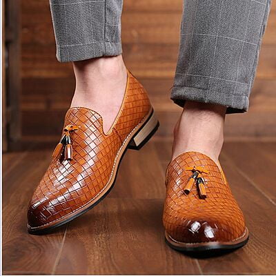 WH-Men's Opera Loafers Weaved Tassel Shoe-Brown-Albrun|20147