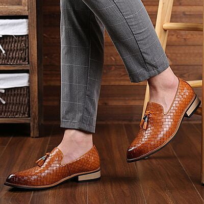 WH-Men's Opera Loafers Weaved Tassel Shoe-Brown-Albrun|20147