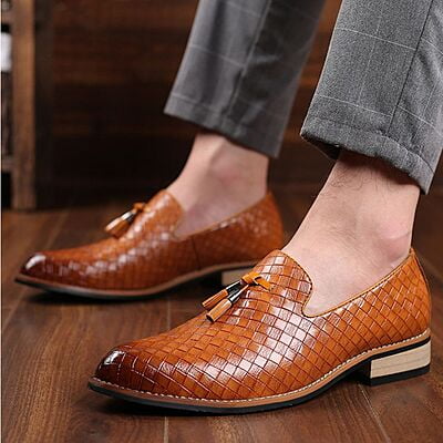 WH-Men's Opera Loafers Weaved Tassel Shoe-Brown-Albrun|20147