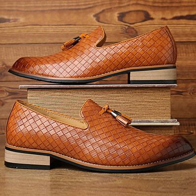 WH-Men's Opera Loafers Weaved Tassel Shoe-Brown-Albrun|20147