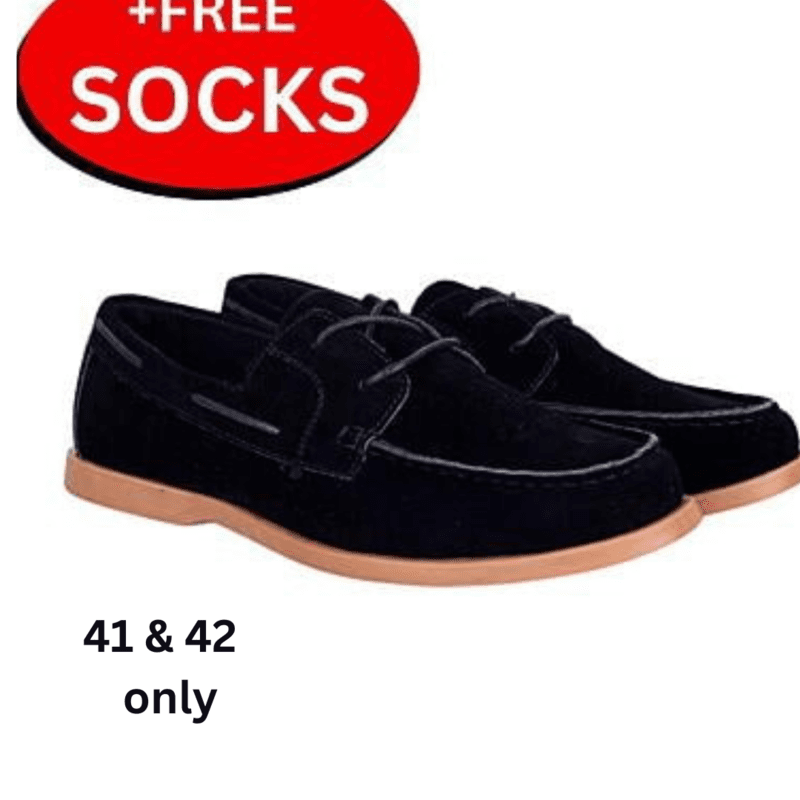 WH-Suede Lace-up Boat Loafers-Black - Arteta|20014