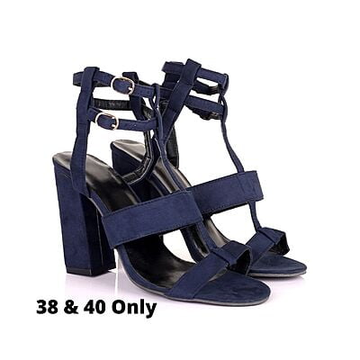 Faux Suede Strap Heels Sandals -Navy Blue - Skye|40013