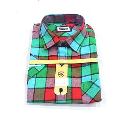 CD-Checkers Short Sleeve Dress Shirt-Green/Red/Multi-Simon|10154