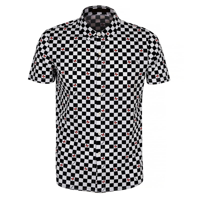 CD- Monochrome Short Sleeve Shirt-White/Black-Andrea|10233