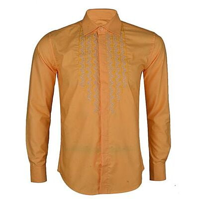 Shiny Patterned Long Sleeve Shirt-Yellow-Juan|10281