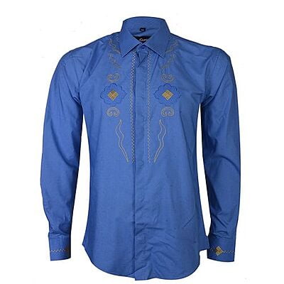 Men's Design Long Sleeve Shirt-Blue-Ari|10420