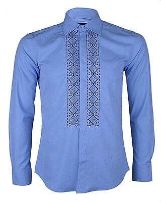 Men's Pattern Long Sleeve Shirt-Blue-Madona|10426