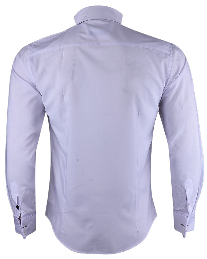 WH-Men's Constract Collar Long Sleeve Shirt-White/Black-Elly|10509