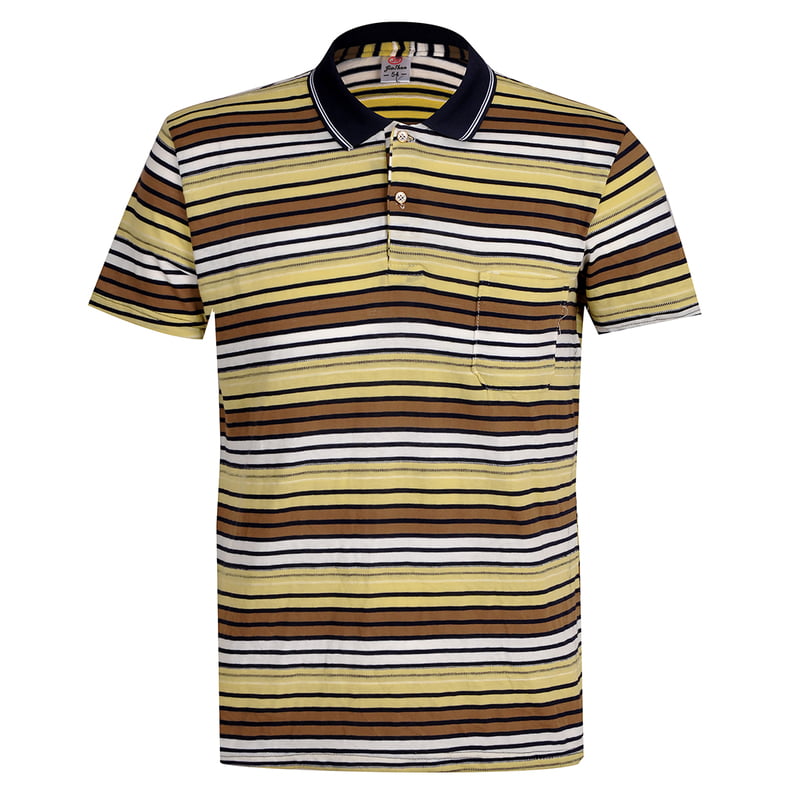 WH-Men's Stripe Casual Polo Shirt-Yellow/Black/Brown-Isaac|11284