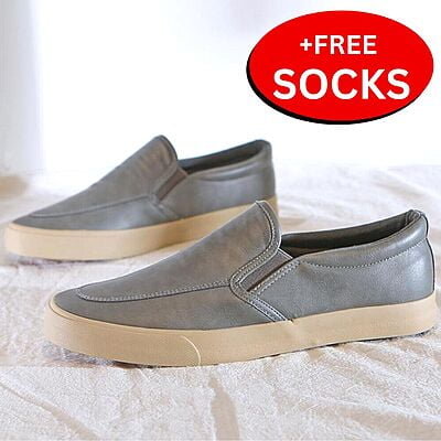 Designer Slip-on Leather Sneakers-Gray/Cream-Jesper|20084