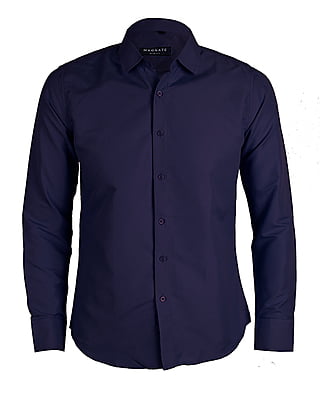 CD-Plain Office Long Sleeve Dress Shirt-Navy Blue-Artuto|11080