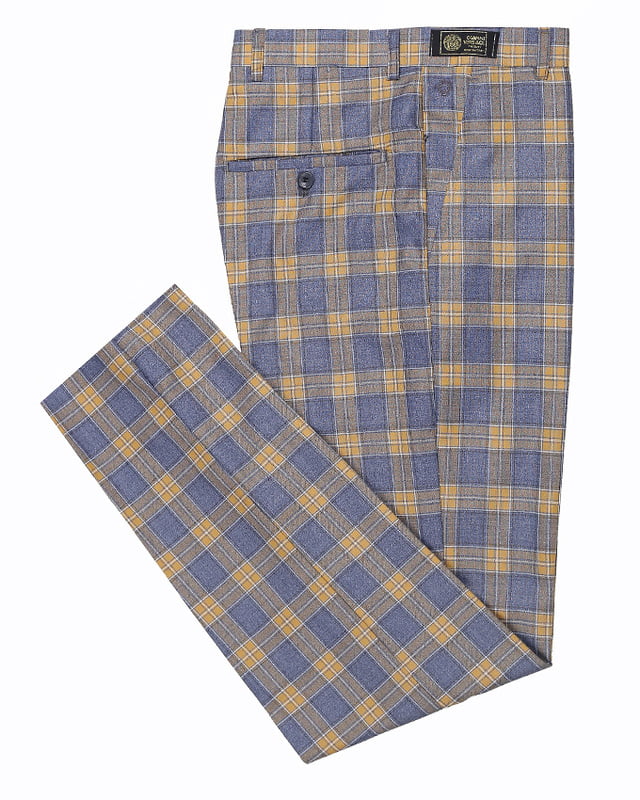 CD-Men's Checkers Dress Trouser-Blue/Yellow-Fofana|11086