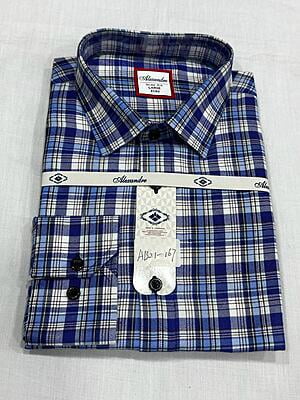 CD-Checkers Long Sleeve Dress Shirt-Blue & White-Hegazi|11331