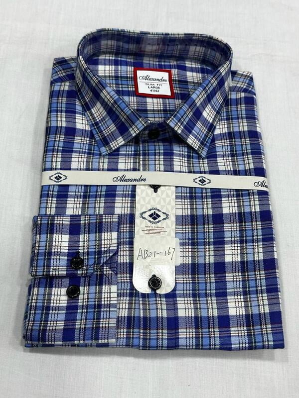 CD-Checkers Long Sleeve Dress Shirt-Blue & White-Hegazi|11331