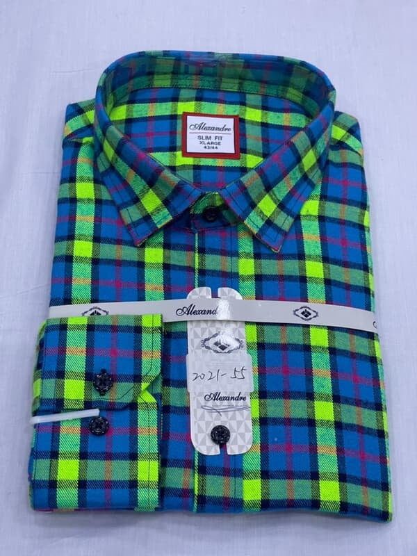 MG-Men's Long Sleeve Checkers Shirts-Blue, Green Multi-Santiego|11356