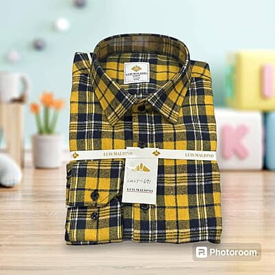 MG-Long Sleeve Checkers Shirts-Navy & Yellow-Merino|11355