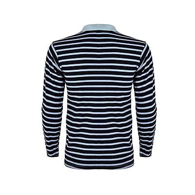 WH-Men's Stripe Long Casual Polo Shirt-Wash Blue-Innes|11309