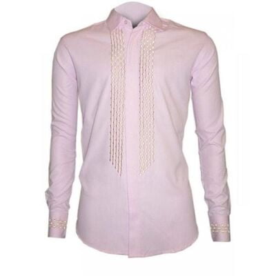 Terry V Front Pattern Long Sleeve Shirt - Pink