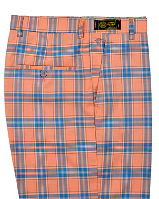 CD-Men's Checkers Dress Trouser-Coral/Blue-Falcao|10214