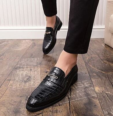 WH-Men's Slip-On Formal Loafers-Black-Wayne|20088