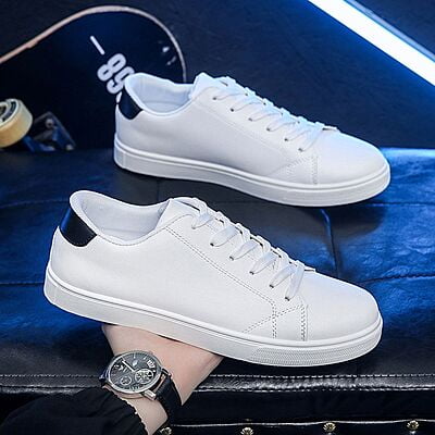 WH-Men's Casual Leather Sneakers-White-Diego|20126