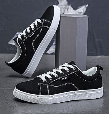 WH-Men's Linear Denim Sneakers-Black-Baris|20131