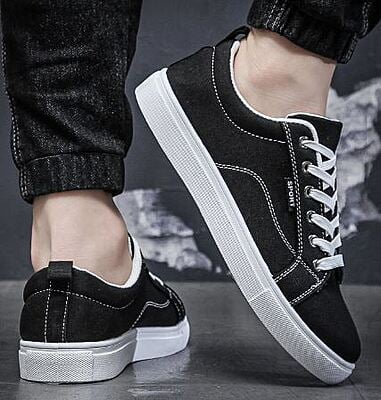 WH-Men's Linear Denim Sneakers-Black-Baris|20131