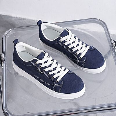 WH-Men's Linear Denim Sneakers-Blue-Baris|20132