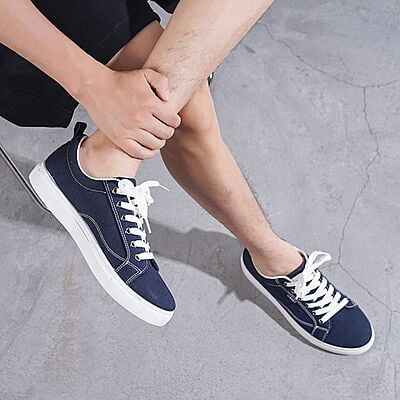 WH-Men's Linear Denim Sneakers-Blue-Baris|20132