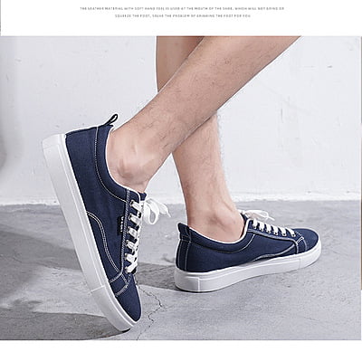 WH-Men's Linear Denim Sneakers-Blue-Baris|20132