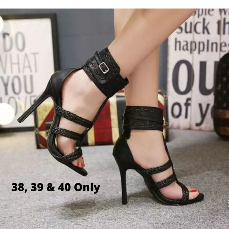 Pencil High Heel Big Strapped Sandals -Black - Halo|40004