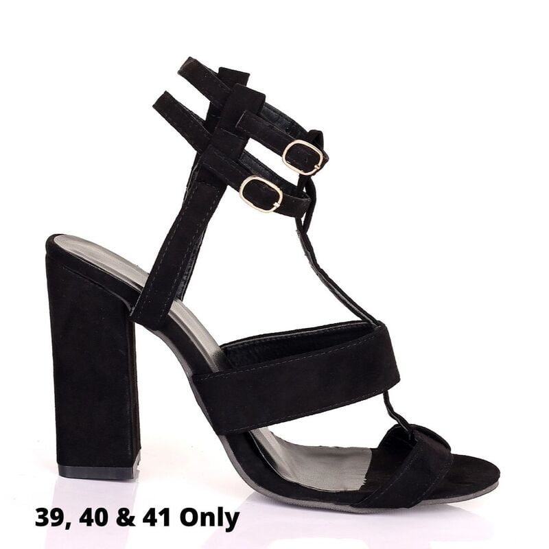 Faux Suede Strap Heels Sandals -Black - Tatiana|40012