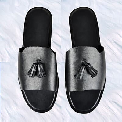 EZ-Men's Leather Tassel Slippers-Black-Ciro|20155