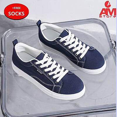 WH-Men's Linear Denim Sneakers-Blue-Baris|20132