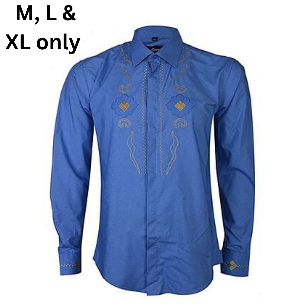 WH-Men's Design Long Sleeve Shirt-Blue-Ari|10420