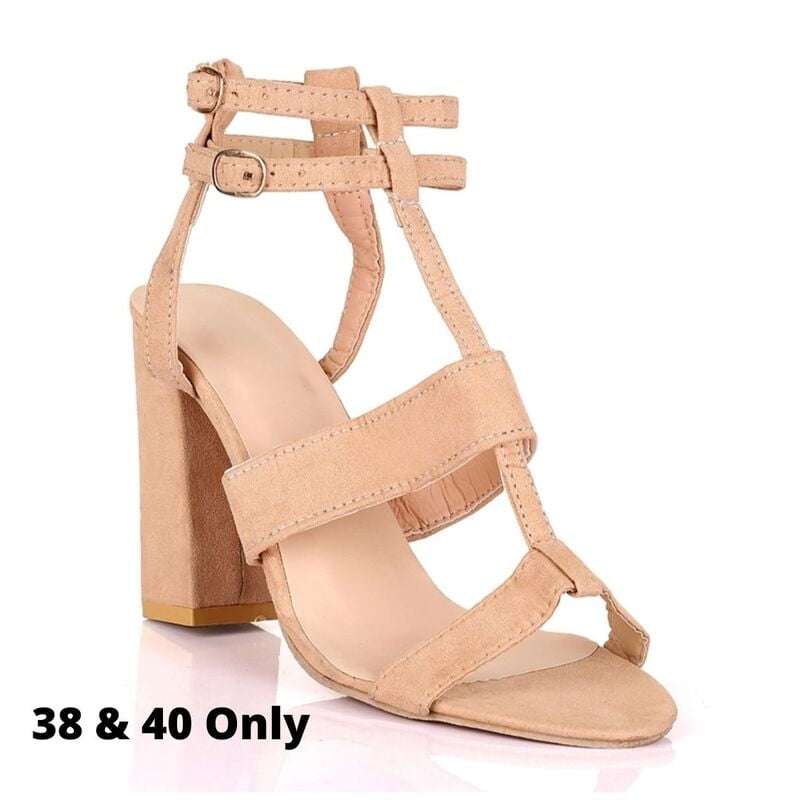 Faux Suede Strap Heels Sandals -Nude - June|40011