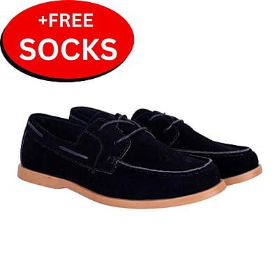 Suede Lace-up Boat Loafers-Black - Arteta|20014