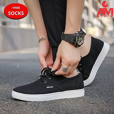 WH-Men's Sport Cut Sneakers-Black-Gallus|20135