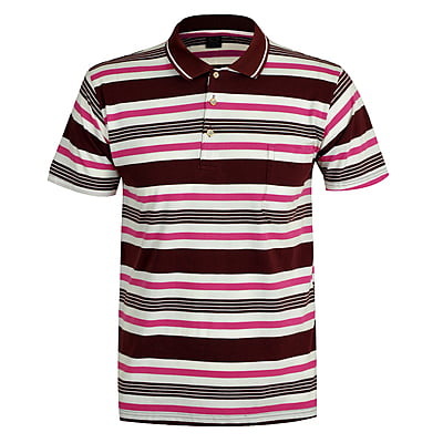 WH-Men's Stripe Casual Polo Shirt-Brown/White/Pink-Prince|11274