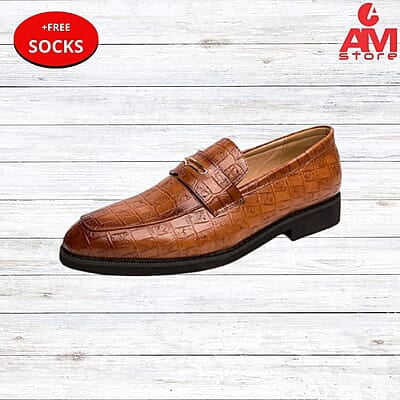 WH-Men's Slip-On Formal Loafers-Brown-Wayne|20089