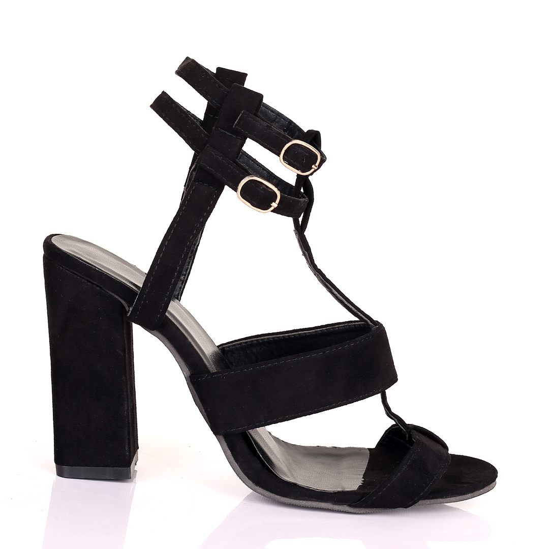 Faux Suede Strap Heels Sandals -Black - Tatiana|40012