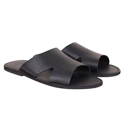 Simple Plain Leather Slides-Black - Jakes|20097