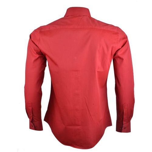 WH-Contrast Long Sleeve Plain Shirt-Red|10072