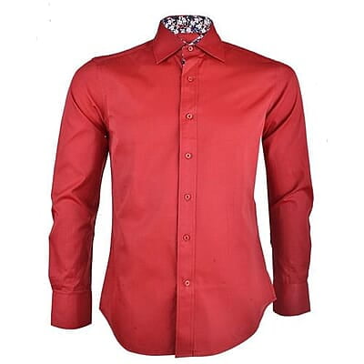 WH-Contrast Long Sleeve Plain Shirt-Red|10072