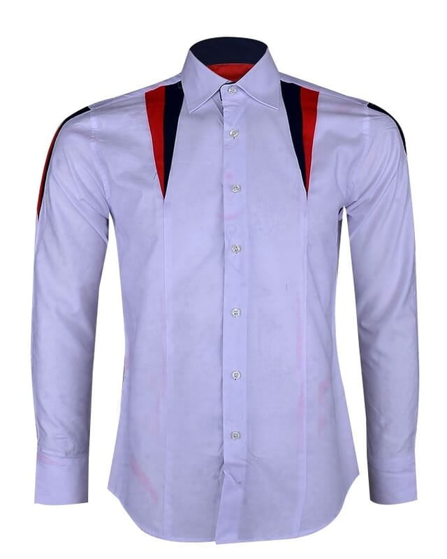 WH-Men's Contrast Collar Long Sleeve Shirt-White-Anthony|10398